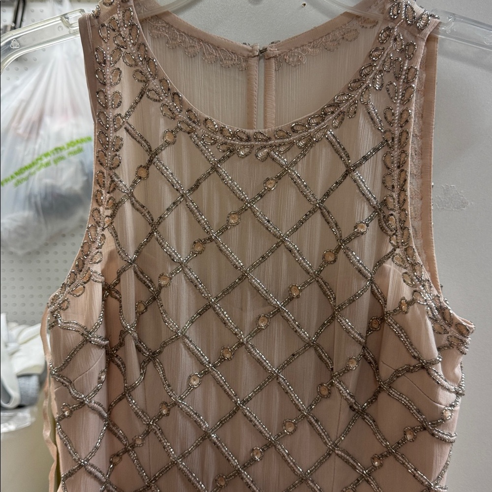 Adrianna Papell sleeveless beaded gown in a blush pink. Size 8